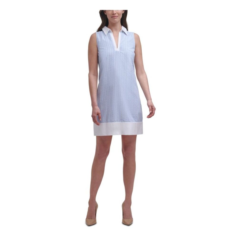 HARPER ROSE Womens Blue Stretch Striped Above The Knee Shift Dress 14